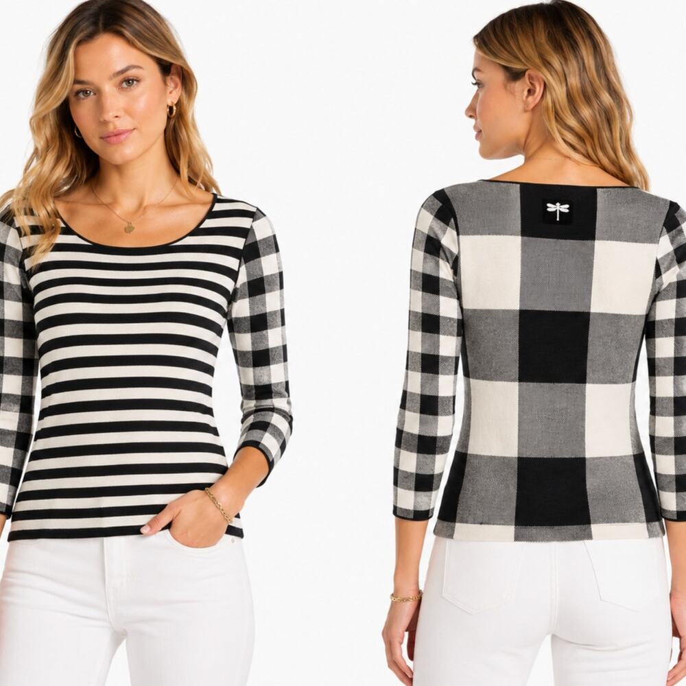 Tyler Boe Silk Cotton Mixed Stripe Plaid Sweater XS Quiet Luxury Minimalist
